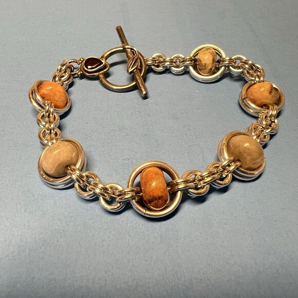 Handmade Chain Maille Bracelet With Gemstones And Sterling Silver  Clasp 7" - Picture 1 of 6